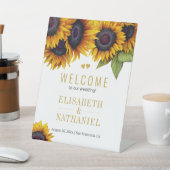 Zonnebloemen rustieke bruiloft gouden script welko reclamebord met voetstuk (Insitu)