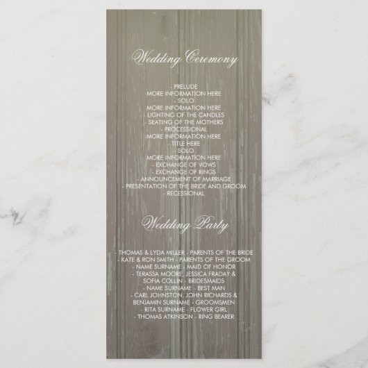 Zonnebloemen Rustieke Country Barn Wedding Program Programma (Achterkant)