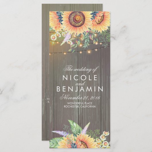 Zonnebloemen Rustieke Country Barn Wedding Program Programma (Voorkant / Achterkant)