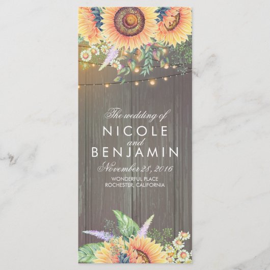 Zonnebloemen Rustieke Country Barn Wedding Program Programma (Voorkant)