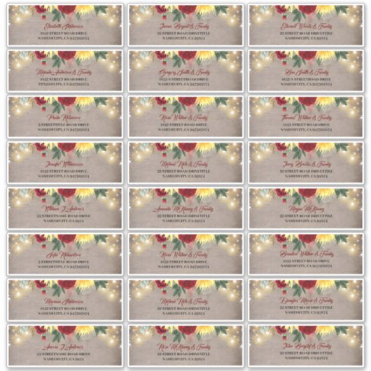 Zonnebloemen Rustieke Herfst Gastennamen Adresetik Sticker (Voorkant)