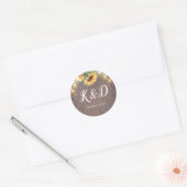 Zonnebloemen rustieke land string verlichting brui ronde sticker (Envelop)