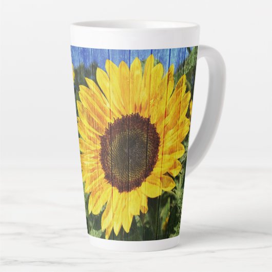 Zonnebloemen Schilderd hek Latte Mok (Rechterhoek)