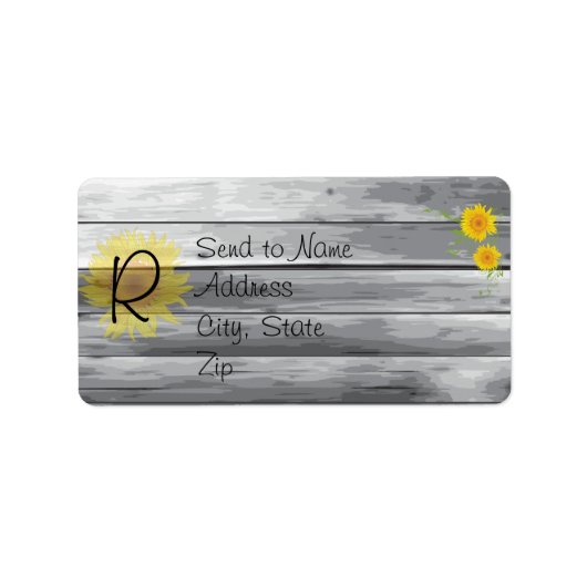 Zonnebloemen Schuur Hout Collectie Monogram Adres Etiket (Voorkant)