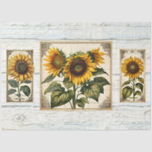 Zonnebloemen Script Ephemera rustieke hout Decoupa Tissuepapier