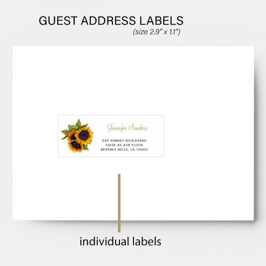 Zonnebloemen script individuele gast adresetikette sticker