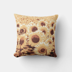 Zonnebloemen - sepia tone, kameel en bruin buitenkussen