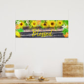 *~* Zonnebloemen Sinaasappels Rustic Wood zonder h Poster (Keuken)