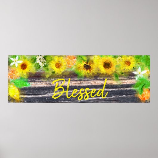 *~* Zonnebloemen Sinaasappels Rustic Wood zonder h Poster (Voorkant)