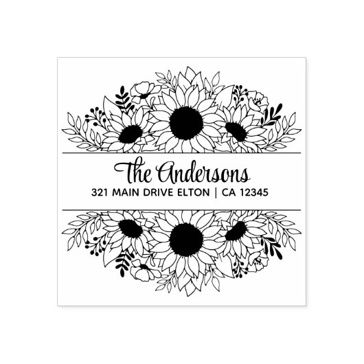 Zonnebloemen split monogram thema rubberstempel (Afrduk)