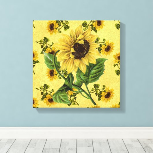 zonnebloemen Square Wall Art Canvas Afdruk (Insitu (Houten vloer))