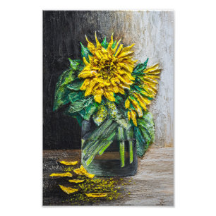 Zonnebloemen Stilleven Acrylschilderij Foto Afdruk