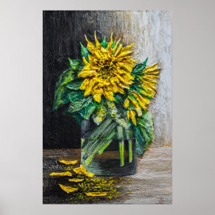 Zonnebloemen Stilleven Acrylschilderij Poster
