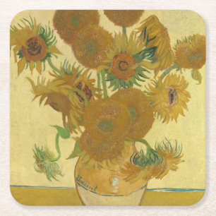 Zonnebloemen, Stilleven Olie Schilderij, Van Gogh Vierkante Kartonnen Onderzetter
