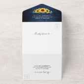 Zonnebloemen stralen Roustische marineblauw huweli All In One Uitnodiging (Buitenkant)