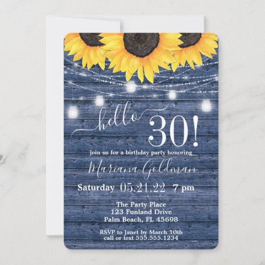 Zonnebloemen String Lights 30th Navy Birthday Part Kaart (Voorkant)