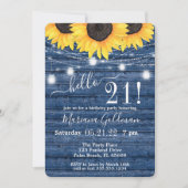 Zonnebloemen String Lights Blue 21st Birthday Part Kaart (Voorkant)