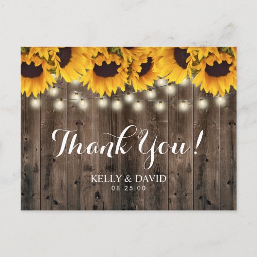 Zonnebloemen String Lights Country Wedding Dank u Briefkaart (Voorkant)