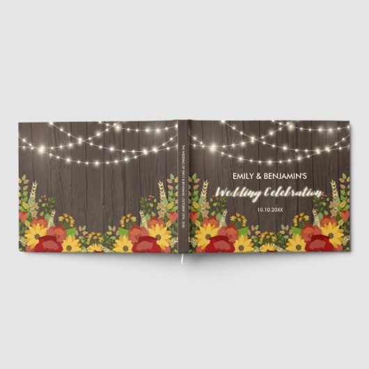 Zonnebloemen & String Lights Rustieke bruiloft Gastenboek (Volledig)