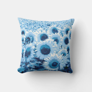 Zonnebloemen - tinten blauw buitenkussen