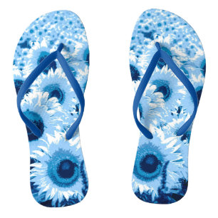 Zonnebloemen - tinten blauw teenslippers