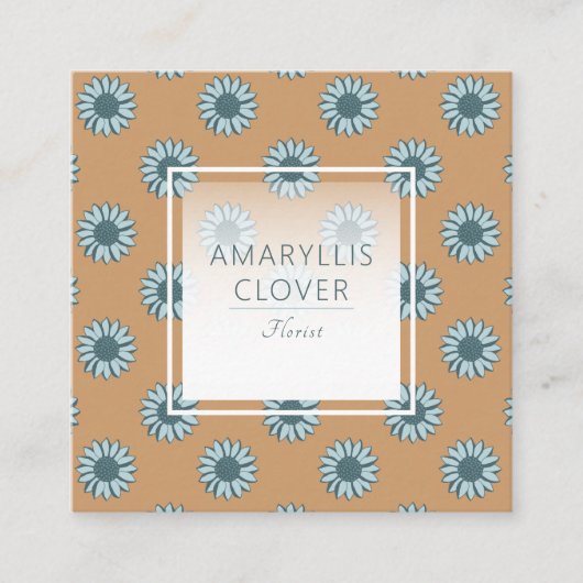 Zonnebloemen Tiny Blue Sinaasappel Bloemen Vierkante Visitekaartje (Voorkant)