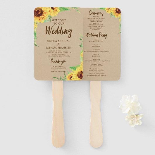 Zonnebloemen Trouwprogramma Fan Handwaaier (Voorkant en achterkant)
