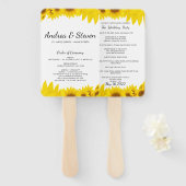 Zonnebloemen Trouwprogramma Fan. Helianthus Menu Handwaaier (Voorkant en achterkant)