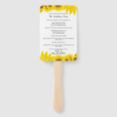 Zonnebloemen Trouwprogramma Fan. Helianthus Menu Handwaaier (Achterkant)