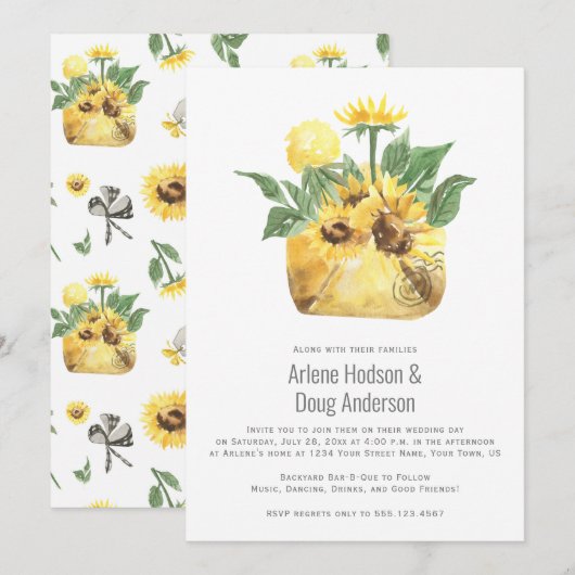 Zonnebloemen Tuin Feestelijke Trouw Bar-B-Que | Kaart (Voorkant / Achterkant)
