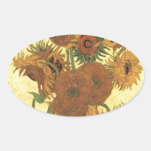 Zonnebloemen van Van Gogh Ovale Sticker