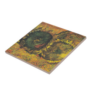 Zonnebloemen van Van Gogh - Vintage Gouden Bloemst Tegeltje
