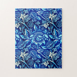Zonnebloemen van William Morris, donkerblauw en wi Legpuzzel
