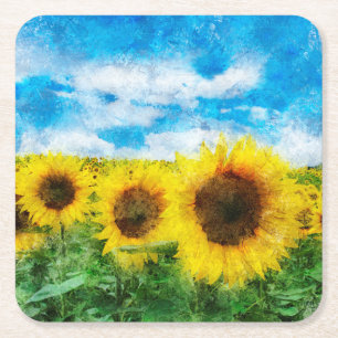 Zonnebloemen Vierkante Kartonnen Onderzetter