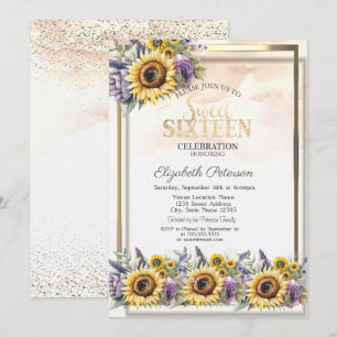 Zonnebloemen Violette Bloemen Frame Sweet 16 Kaart
