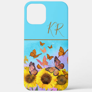 Zonnebloemen Vlinderpatroonmonogrammen Initialen iPhone 12 Pro Max Hoesje
