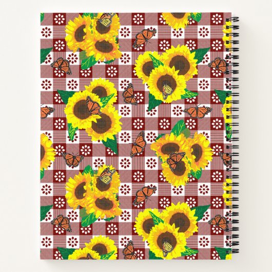 Zonnebloemen Vlinders Red Gingham Recept Notitieboek (Achterkant)