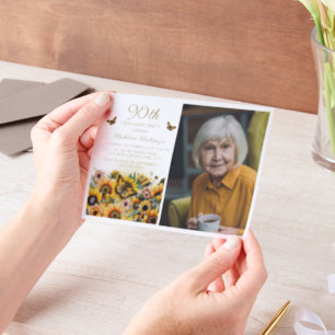 Zonnebloemen Vlinders Vrouwen 90ste Verjaardag Vellum Uitnodigingen