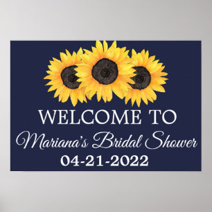 Zonnebloemen Vrijgezellenfeest Rustic Navy Blue Poster