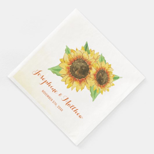 Zonnebloemen Waterverf Bruiloft Servet (Hoek)