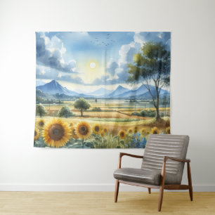Zonnebloemen Waterverf Landscape Wandkleed