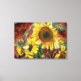 Zonnebloemen waterverf schilderij canvas afdruk