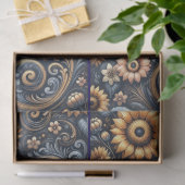 Zonnebloemen & Wervelingen Marine Blauw Goud Decou Tissuepapier (Geschenk)