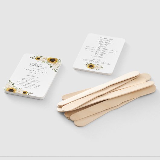 Zonnebloemen White Flowers Greenery Wedding Progra Handwaaier (Niet-gemonteerd)