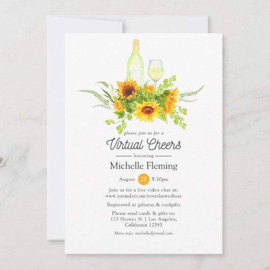 Zonnebloemen Wijntest Virtueel Vrijgezellenfeest Kaart (Voorkant)