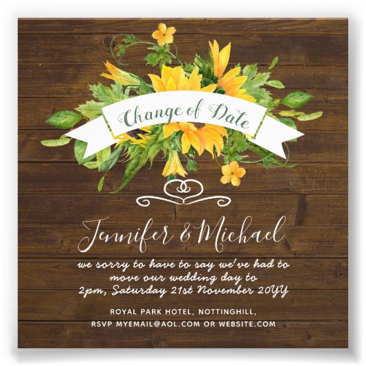 Zonnebloemen Wijziging van datum uitstelplannen no Foto Afdruk (Voorkant)