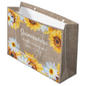 Zonnebloemen Witte Daisy Burlap Quinceañera Naam Groot Cadeauzakje (Voorkant Gekanteld)