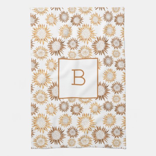 Zonnebloemen witte goudmonogram initiaal theedoek (Verticaal)