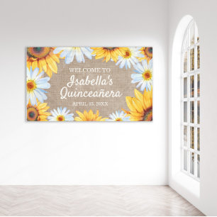 Zonnebloemen Witte Madelief Kanten Doek Quinceañer Spandoek