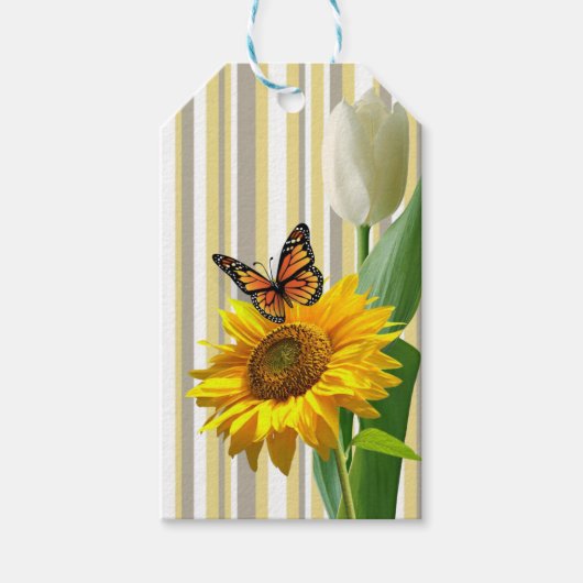 Zonnebloemen Witte tulpvlinder Cadeaulabel (Voorkant)